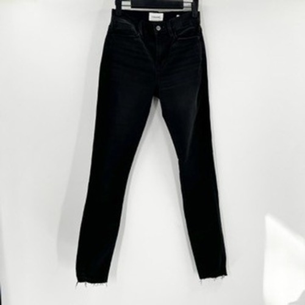 FRAME Women Black High Rise Distressed Raw Hem Skinny Jeans Size‎ 26